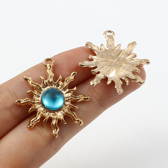 Picture of Zinc Based Alloy & Acrylic Galaxy Charms Sun Gold Plated Multicolor 29mm x 27mm, 2 PCs