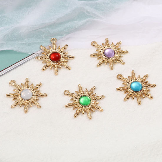 Picture of Zinc Based Alloy & Acrylic Galaxy Charms Sun Gold Plated Multicolor 29mm x 27mm, 2 PCs