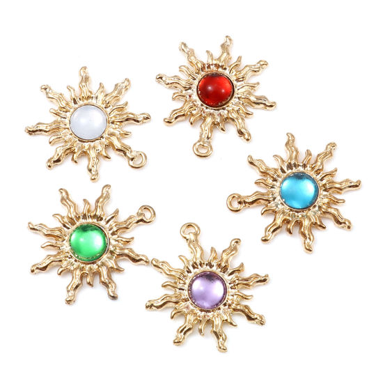 Picture of Zinc Based Alloy & Acrylic Galaxy Charms Sun Gold Plated Multicolor 29mm x 27mm, 2 PCs