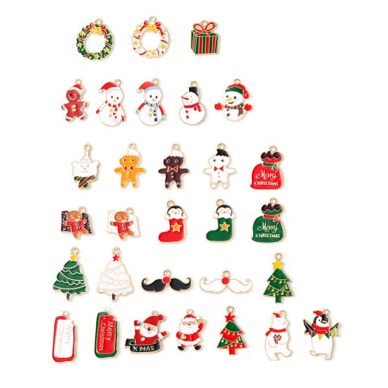 Picture of Zinc Based Alloy Christmas Charms Gold Plated Multicolor Enamel 10 PCs