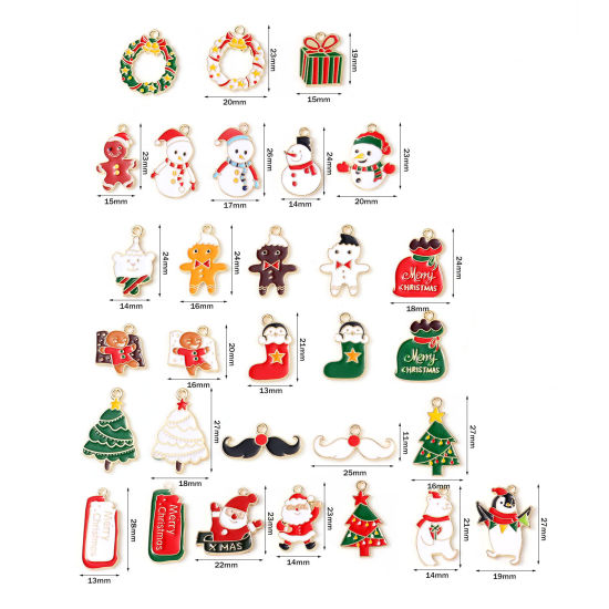 Picture of Zinc Based Alloy Christmas Charms Gold Plated Multicolor Enamel 10 PCs