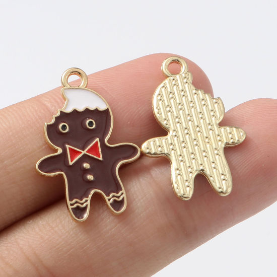 Picture of Zinc Based Alloy Christmas Charms Gold Plated Multicolor Enamel 10 PCs