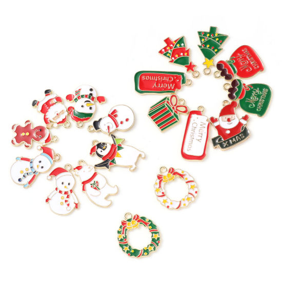 Picture of Zinc Based Alloy Christmas Charms Gold Plated Multicolor Enamel 10 PCs