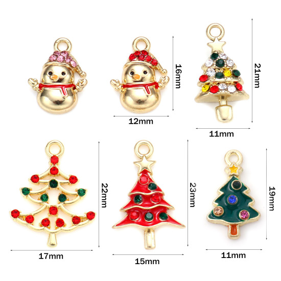 Picture of Zinc Based Alloy Christmas Charms Gold Plated Multicolor Rhinestone 5 PCs