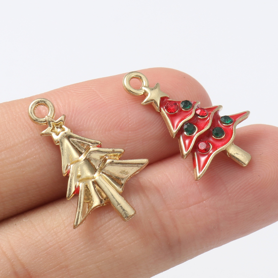 Picture of Zinc Based Alloy Christmas Charms Gold Plated Multicolor Rhinestone 5 PCs