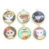 Picture of Zinc Based Alloy & Acrylic Charms Round Disc Gold Plated Multicolor Cat 24mm x 21mm, 5 PCs