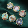 Picture of Zinc Based Alloy & Acrylic Charms Round Disc Gold Plated Multicolor Cat 24mm x 21mm, 5 PCs