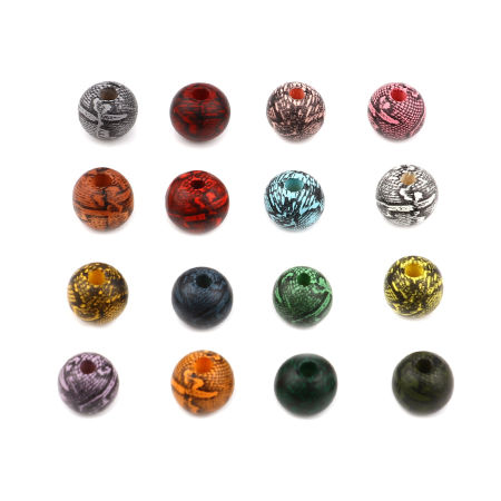 Madera Espaciador Cuentas Ronda Multicolor Raya Patrón Aprox 10mm Dia, Agujero: Aprox 3.1mm, 20 Unidades