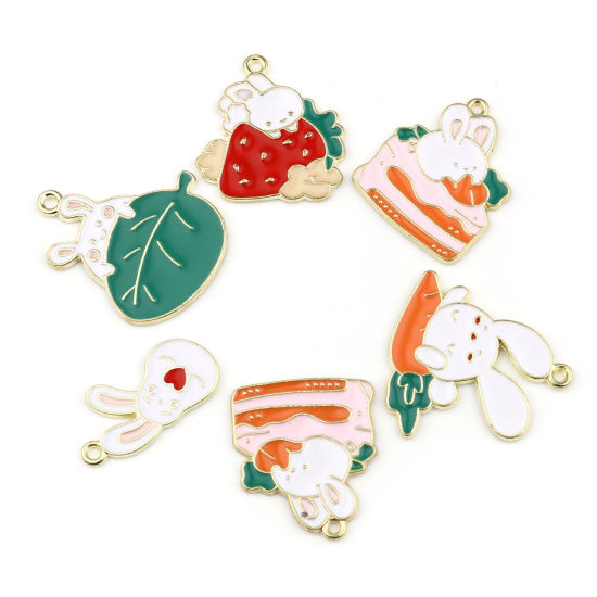 Immagine di Lega di Zinco Charms Coniglio Oro Placcato Multicolore Smalto 10 Pz