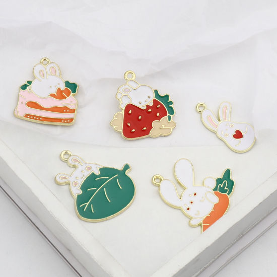 Immagine di Lega di Zinco Charms Coniglio Oro Placcato Multicolore Smalto 10 Pz