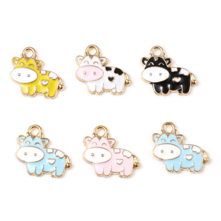 Picture of Zinc Based Alloy Charms Milk Cow Animal Multicolor Enamel 19mm x 17mm, 10 PCs