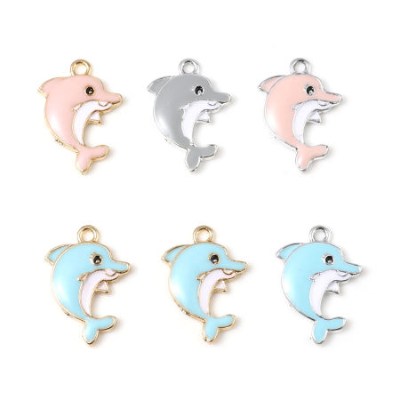 Zinc Based Alloy Ocean Jewelry Charms Whale Animal Multicolor Enamel 20mm x 16mm, 10 PCs