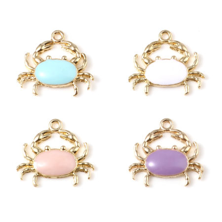 Breloques Bijoux d'Océan en Alliage de Zinc Crabe Multicolore env. Émail 20mm x 18mm, 10 Pcs