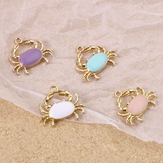 Picture of Zinc Based Alloy Ocean Jewelry Charms Crab Animal Multicolor Enamel 20mm x 18mm, 10 PCs