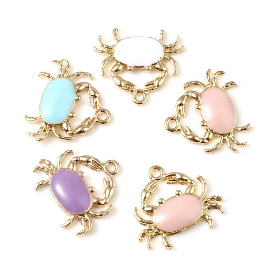 Picture of Zinc Based Alloy Ocean Jewelry Charms Crab Animal Multicolor Enamel 20mm x 18mm, 10 PCs