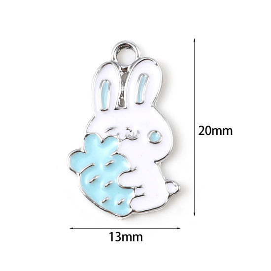 Image de Breloques en Alliage de Zinc Lapin Multicolore Radis env. Émail 20mm x 13mm, 10 Pcs