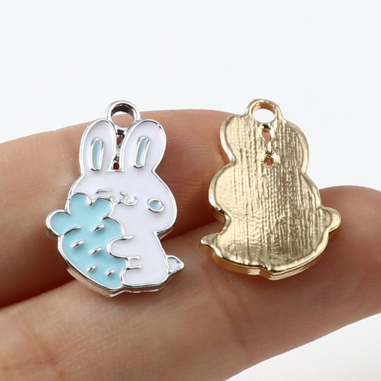 Image de Breloques en Alliage de Zinc Lapin Multicolore Radis env. Émail 20mm x 13mm, 10 Pcs