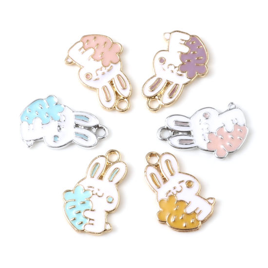 Image de Breloques en Alliage de Zinc Lapin Multicolore Radis env. Émail 20mm x 13mm, 10 Pcs