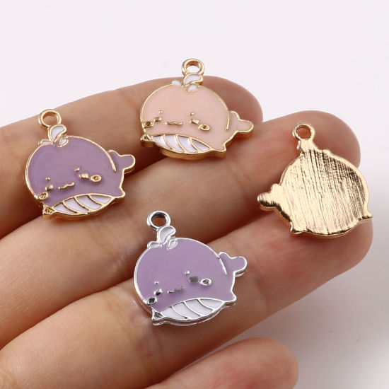 Immagine di Lega di Zinco Gioielli Oceanici Charms Balena Multicolore Smalto 19mm x 18mm , 10 Pz