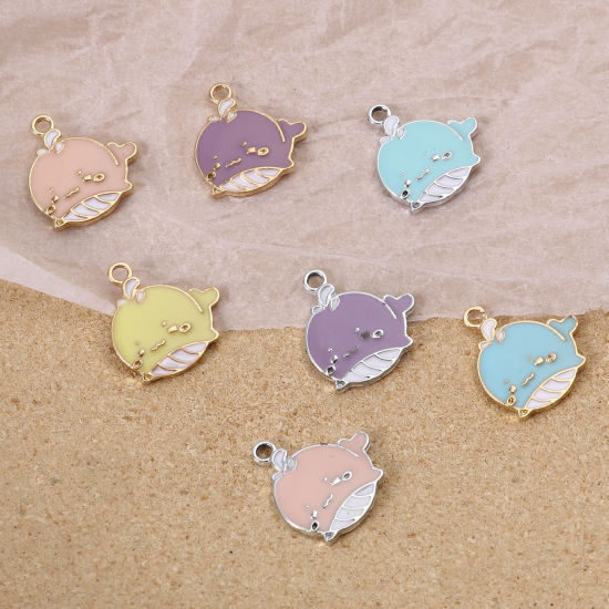 Immagine di Lega di Zinco Gioielli Oceanici Charms Balena Multicolore Smalto 19mm x 18mm , 10 Pz