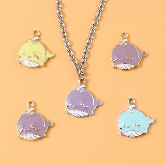 Immagine di Lega di Zinco Gioielli Oceanici Charms Balena Multicolore Smalto 19mm x 18mm , 10 Pz