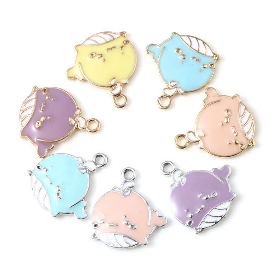 Immagine di Lega di Zinco Gioielli Oceanici Charms Balena Multicolore Smalto 19mm x 18mm , 10 Pz