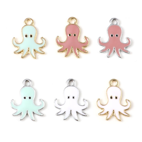 Imagen de Zamak Joyería del océano Colgantes Charms Pulpo Multicolor Esmalte 19mm x 16mm, 10 Unidades