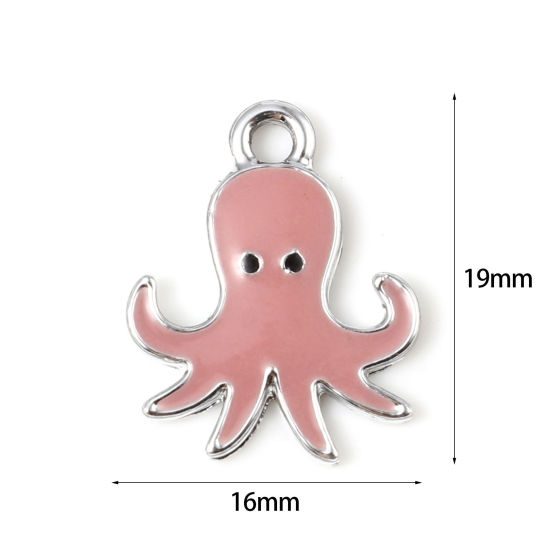 Imagen de Zamak Joyería del océano Colgantes Charms Pulpo Multicolor Esmalte 19mm x 16mm, 10 Unidades