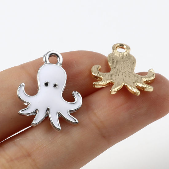 Imagen de Zamak Joyería del océano Colgantes Charms Pulpo Multicolor Esmalte 19mm x 16mm, 10 Unidades