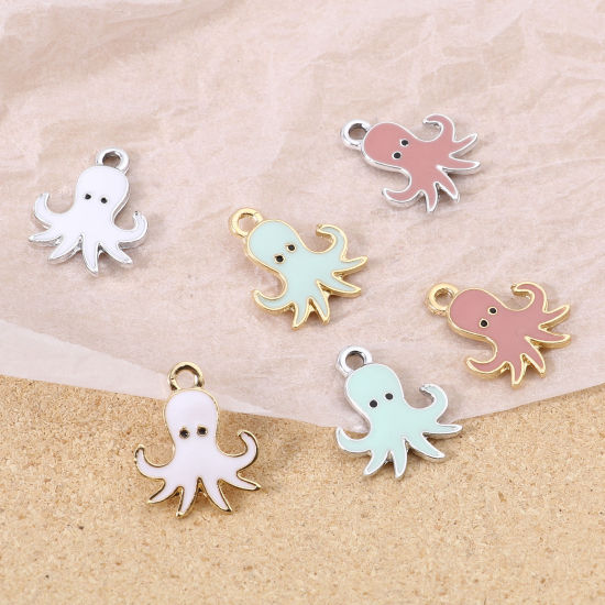 Imagen de Zamak Joyería del océano Colgantes Charms Pulpo Multicolor Esmalte 19mm x 16mm, 10 Unidades
