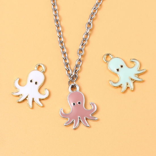 Imagen de Zamak Joyería del océano Colgantes Charms Pulpo Multicolor Esmalte 19mm x 16mm, 10 Unidades