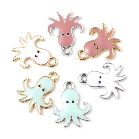 Imagen de Zamak Joyería del océano Colgantes Charms Pulpo Multicolor Esmalte 19mm x 16mm, 10 Unidades