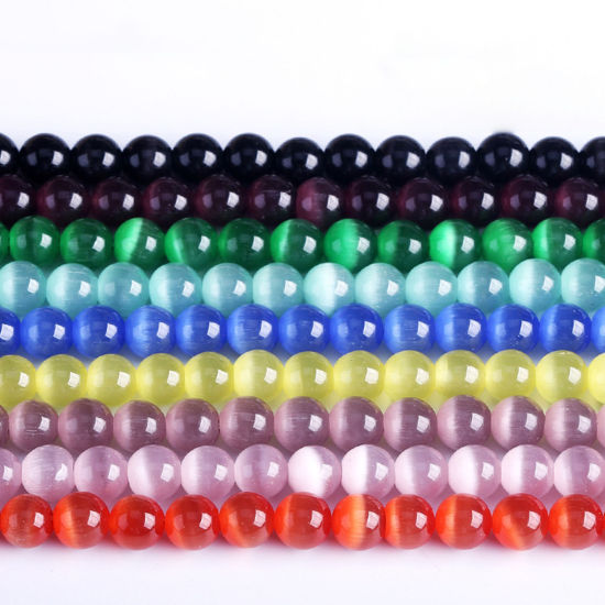 Picture of Cat's Eye Glass ( Natural ) Beads Round Multicolor About 8mm Dia., 38.5cm(15 1/8") - 36cm(14 1/8") long, 1 Strand (Approx 47 PCs/Strand)