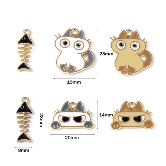 Immagine di Lega di Zinco Charms Gatto Oro Placcato Multicolore Lisca Smalto 10 Pz