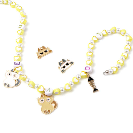 Immagine di Lega di Zinco Charms Gatto Oro Placcato Multicolore Lisca Smalto 10 Pz