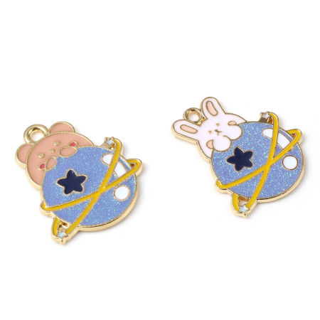 Picture of Zinc Based Alloy Galaxy Charms Planet Gold Plated Multicolor Enamel 5 PCs