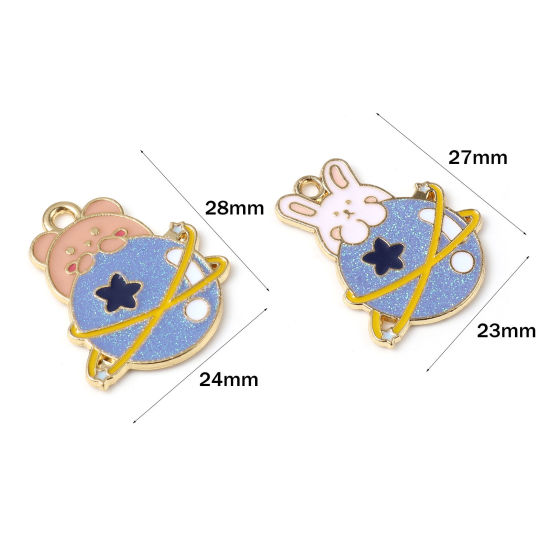 Immagine di Lega di Zinco Galassia Charms Pianeta Oro Placcato Multicolore Smalto 5 Pz