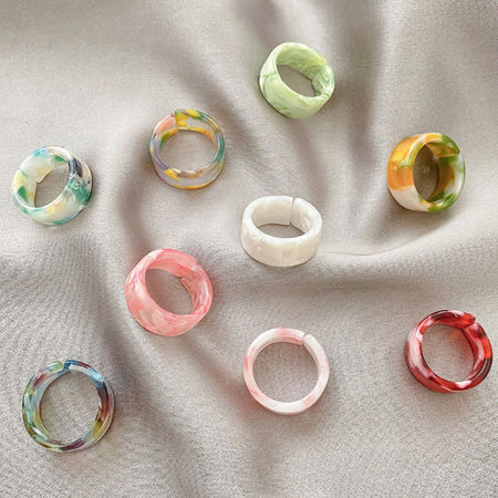 Resin Unadjustable Rings Multicolor Geometric 1 Set