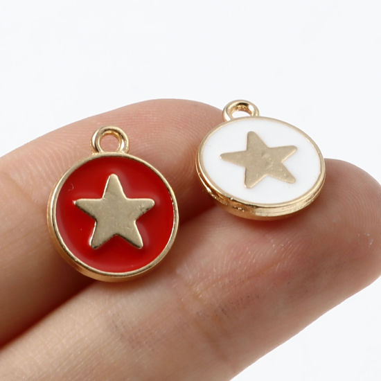 Picture of Zinc Based Alloy Charms Round Gold Plated Multicolor Star Enamel 14mm x 12mm, 10 PCs
