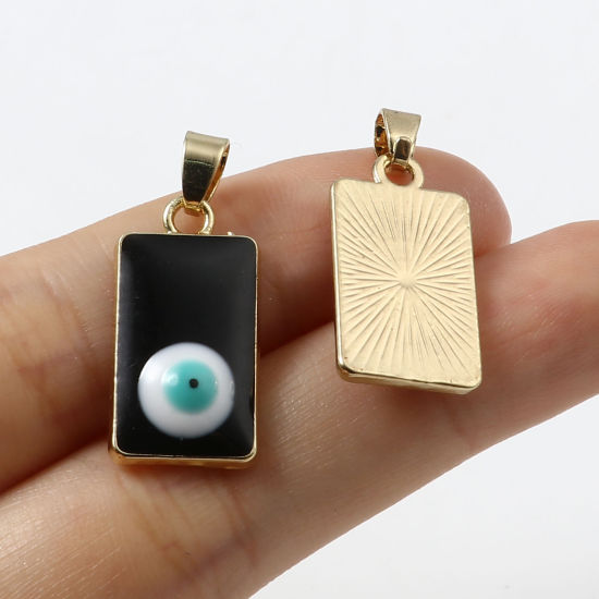 Immagine di 2 Pz Lega di Zinco Religione Ciondoli Pendenti Oro Placcato Multicolore Rettangolo Malocchio Smalto 26mm x 11mm
