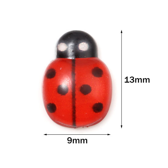 Picture of Resin Insect Dome Seals Cabochon Ladybug Animal Multicolor Dot Pattern 13mm x 9mm, 50 PCs