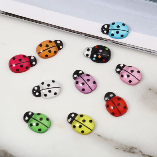 Picture of Resin Insect Dome Seals Cabochon Ladybug Animal Multicolor Dot Pattern 13mm x 9mm, 50 PCs