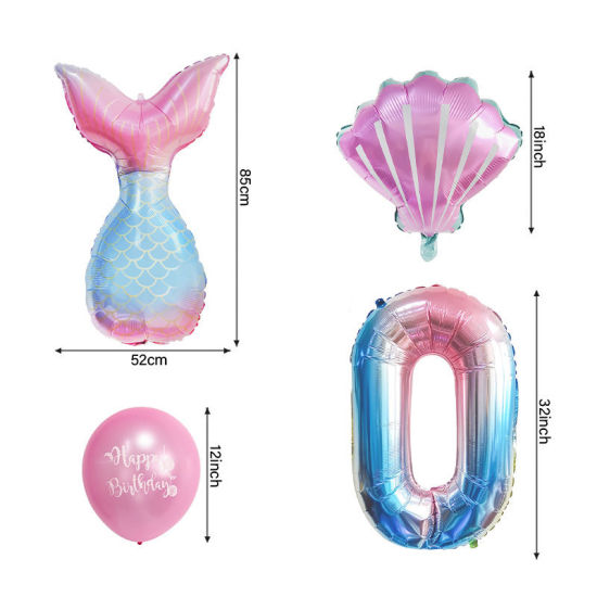 Изображение Aluminium Foil & Latex Number Mermaid Shell Balloon Gradient Color Birthday Party Decorations