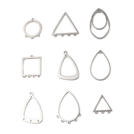 Stainless Steel Connectors Geometric Silver Tone Hollow 5 PCs