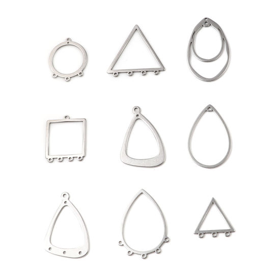 Immagine di Acciaio Inossidabile Connettore Geometrica Tono Argento Filigrana 5 Pz