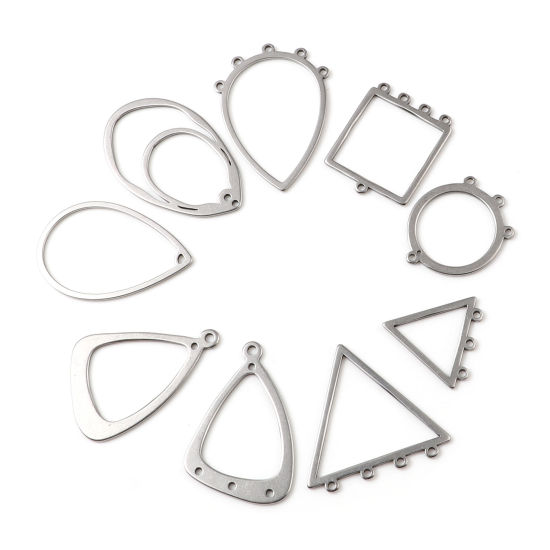 Immagine di Acciaio Inossidabile Connettore Geometrica Tono Argento Filigrana 5 Pz