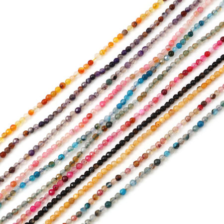 (Grade B) Agate ( Dyed ) Beads Round Multicolor Faceted About 3mm Dia, Hole: Approx 0.7mm, 37cm(14 5/8") long, 1 Strand ( 115 PCs/Strand)