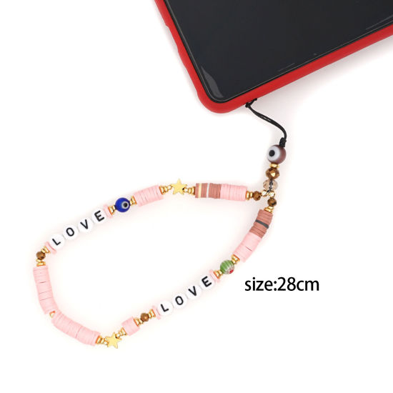 Picture of Polymer Clay Beaded Mobile Phone Chain Lanyard Multicolor 28cm  long, 1 Piece