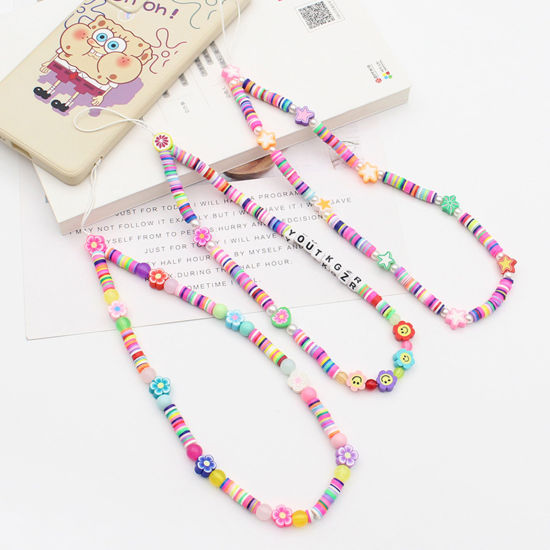 Picture of Polymer Clay & Acrylic Beaded Mobile Phone Chain Lanyard Multicolor 40cm  long, 1 Piece