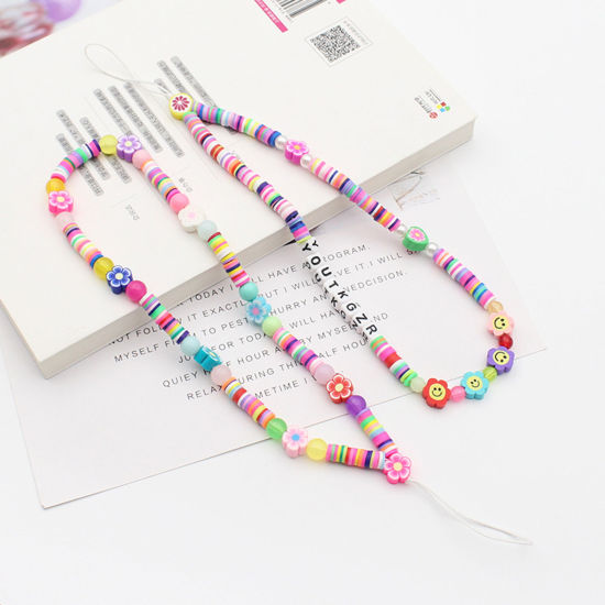 Picture of Polymer Clay & Acrylic Beaded Mobile Phone Chain Lanyard Multicolor 40cm  long, 1 Piece